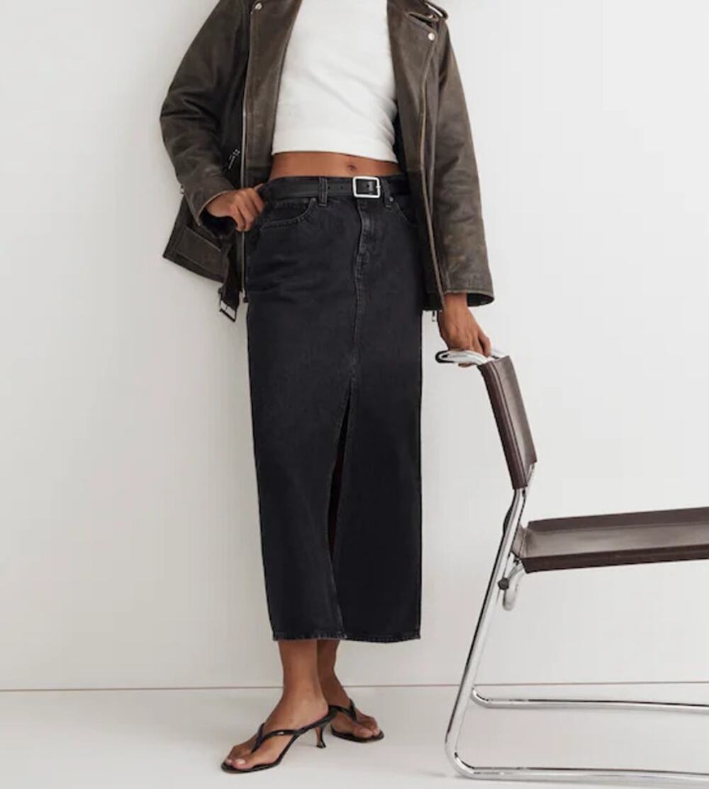 Madewell 100% Cotton Mid-Rise Denim Pencil Maxi Skirt Lunar Wash Wome's Size 30